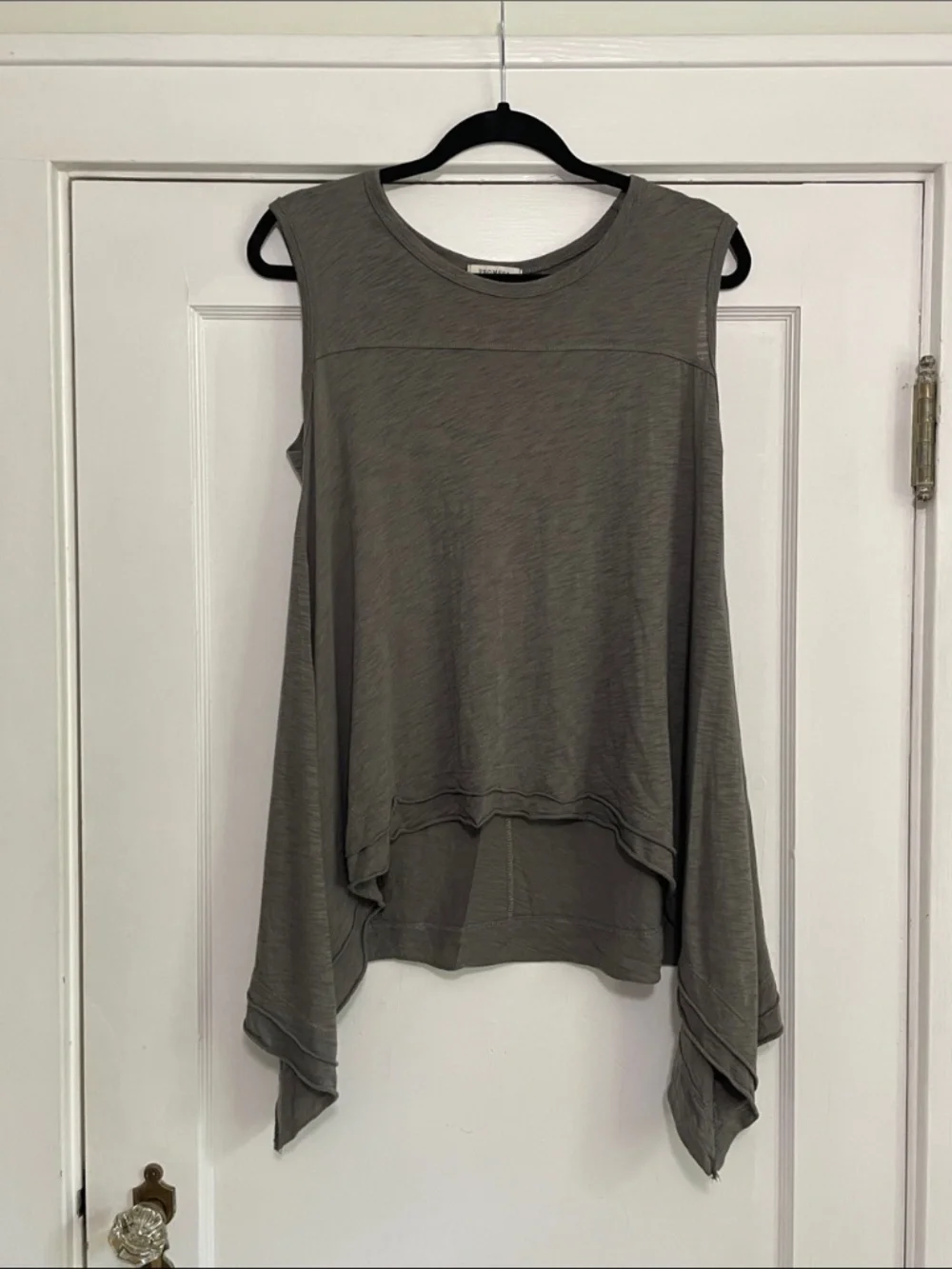 Women's Promesa Asymmetrical Trapeze Cotton Modal Tank Top In Olive Green - Picture 2 of 13